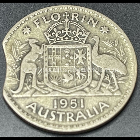 1951 Australian Florin Error Clipped Edge FINE