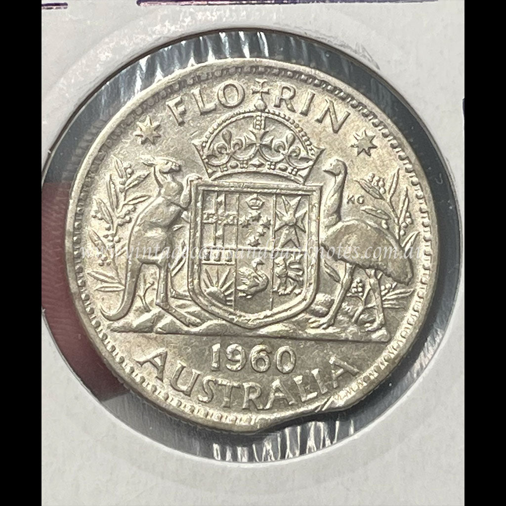 1960 Australian Florin Error Clipped Edge aUNC