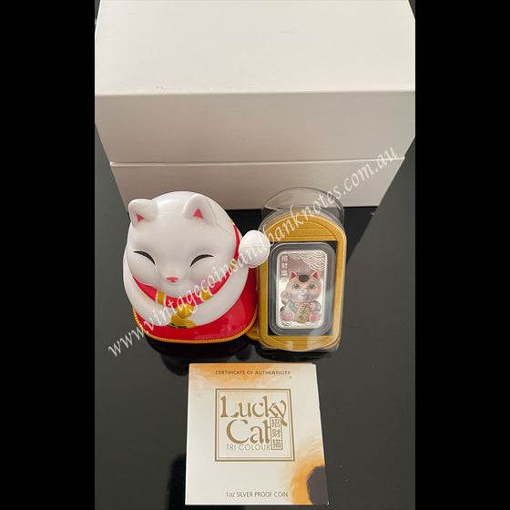2018 $1 Lucky Cat Tri Colour 1 oz Silver Tuvalu Proof Coin