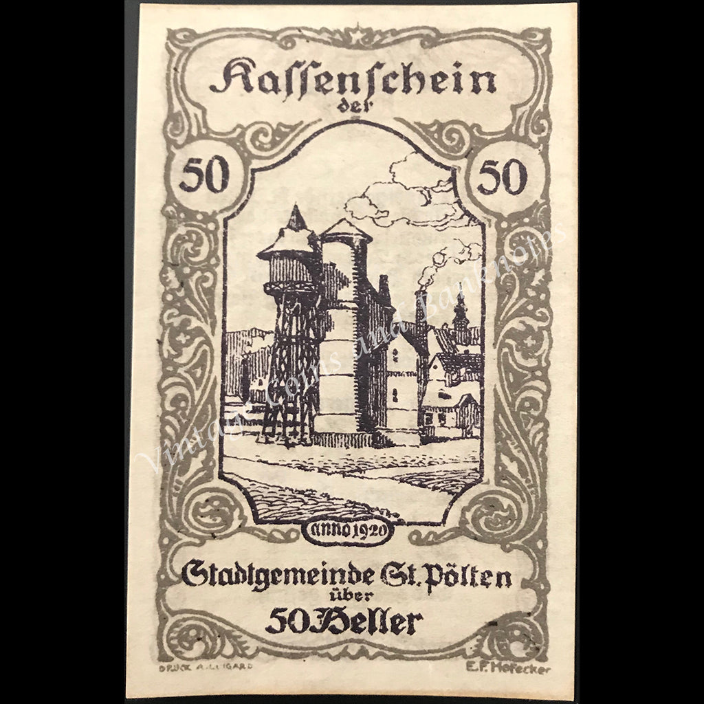 Austria 1920 50 Heller - Sankt Poelten (Pölten) Notgeld UNC
