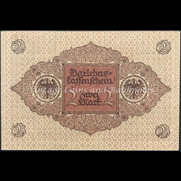 Germany 1920 Darlehenskassenschein 2 Mark - State Loan Currency Note (Weimar Republic) UNC