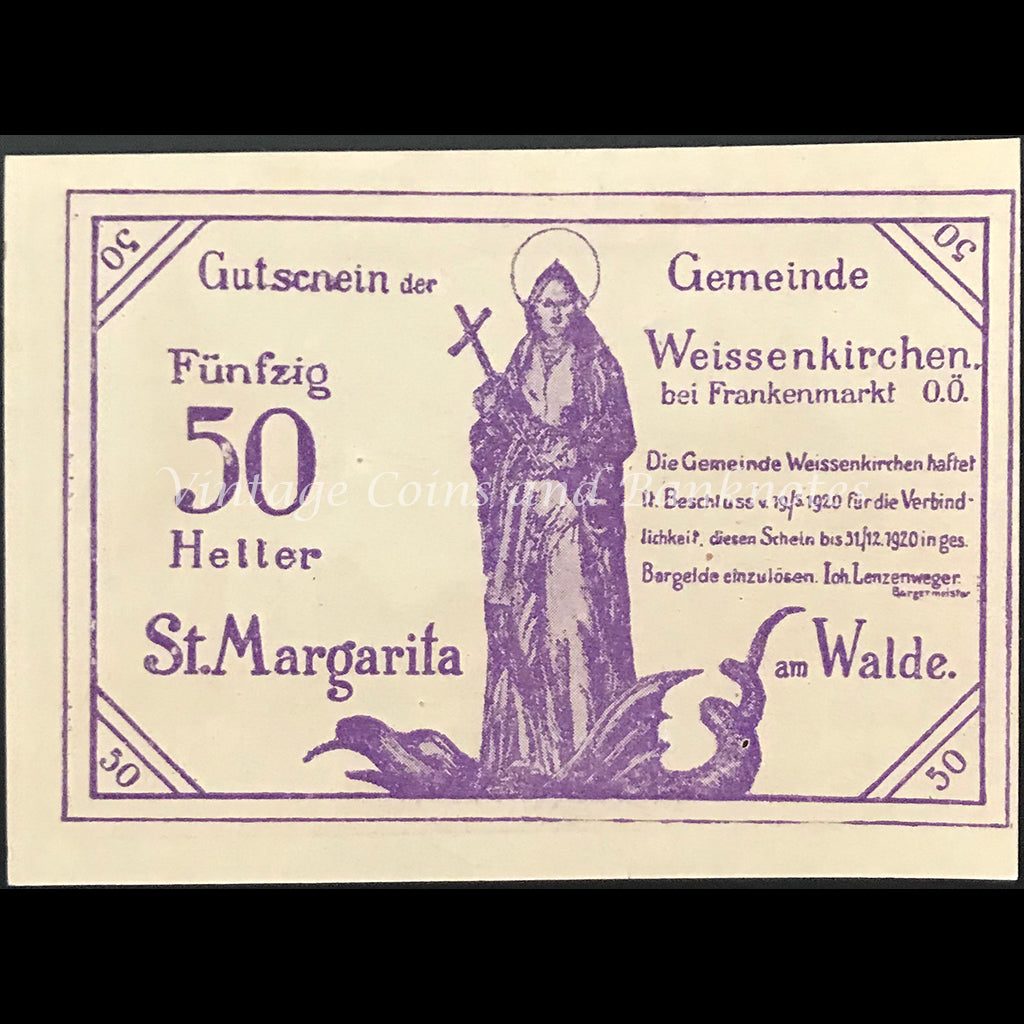 Austria 1920 50 Heller - Weissenkirchen Notgeld UNC