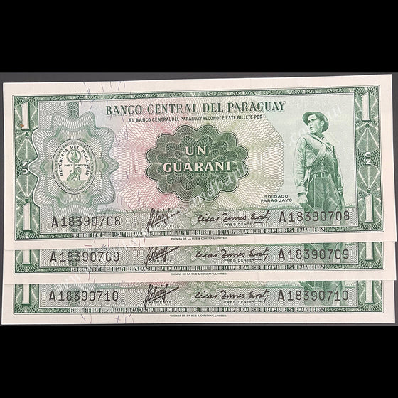 Paraguay ND (L.1952) 1 Guarani Consecutive Run of 3 UNC