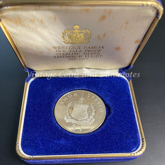 1927 - 1977 Western Samoa 1 Tala Proof Sterling Silver Coin - Lindbergh Flight