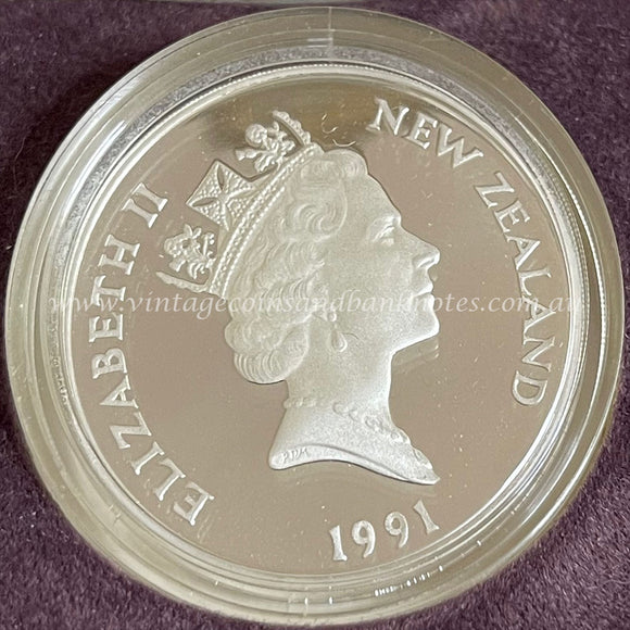 1991 New Zealand $5 Silver Proof Coin - Rugby World Cup