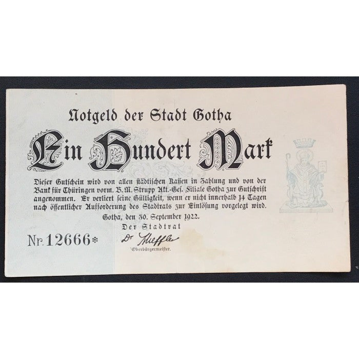 Germany 1922 Notgeld der Stadt Gotha 100 Mark