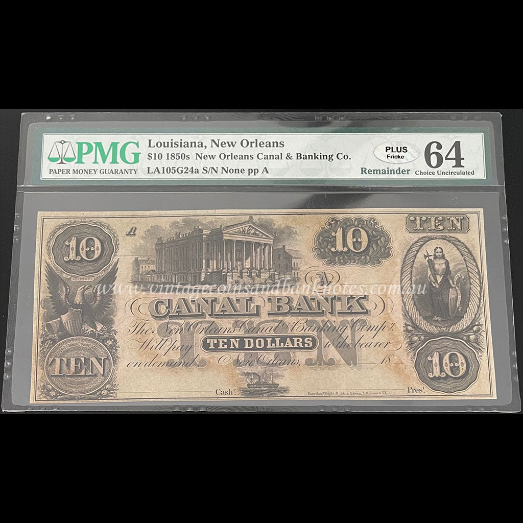USA 1850s Louisiana, New Orleans $10 PMG Graded 64 ChUNC