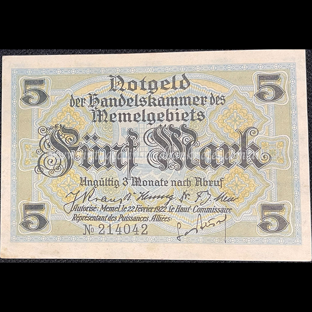 Memel 1922 5 Mark UNC