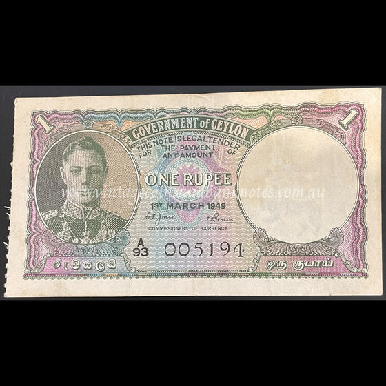 Ceylon 1949 1 Rupee gVF+