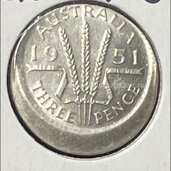 1951 Australian Three Pence Error Struck Off Centre GEM