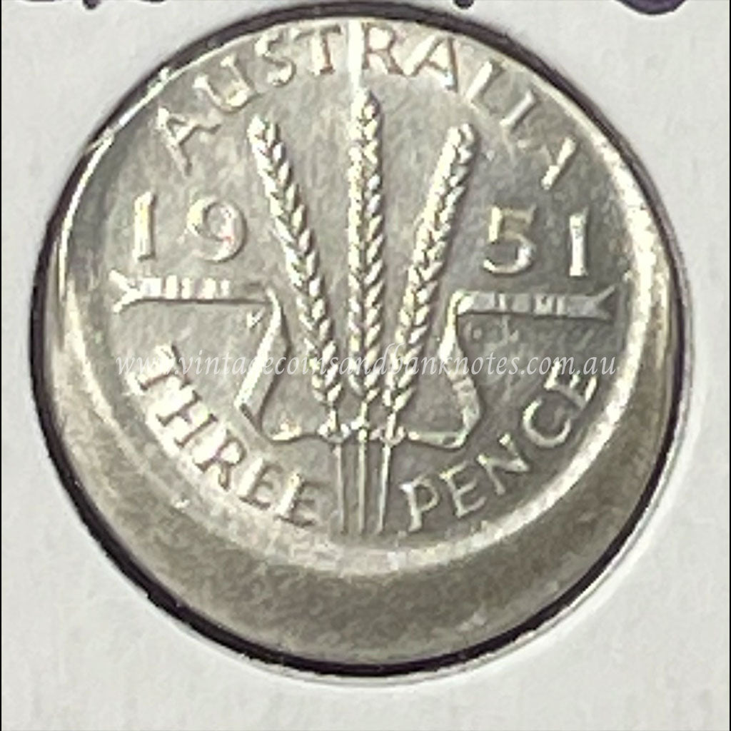 1951 Australian Three Pence Error Struck Off Centre GEM