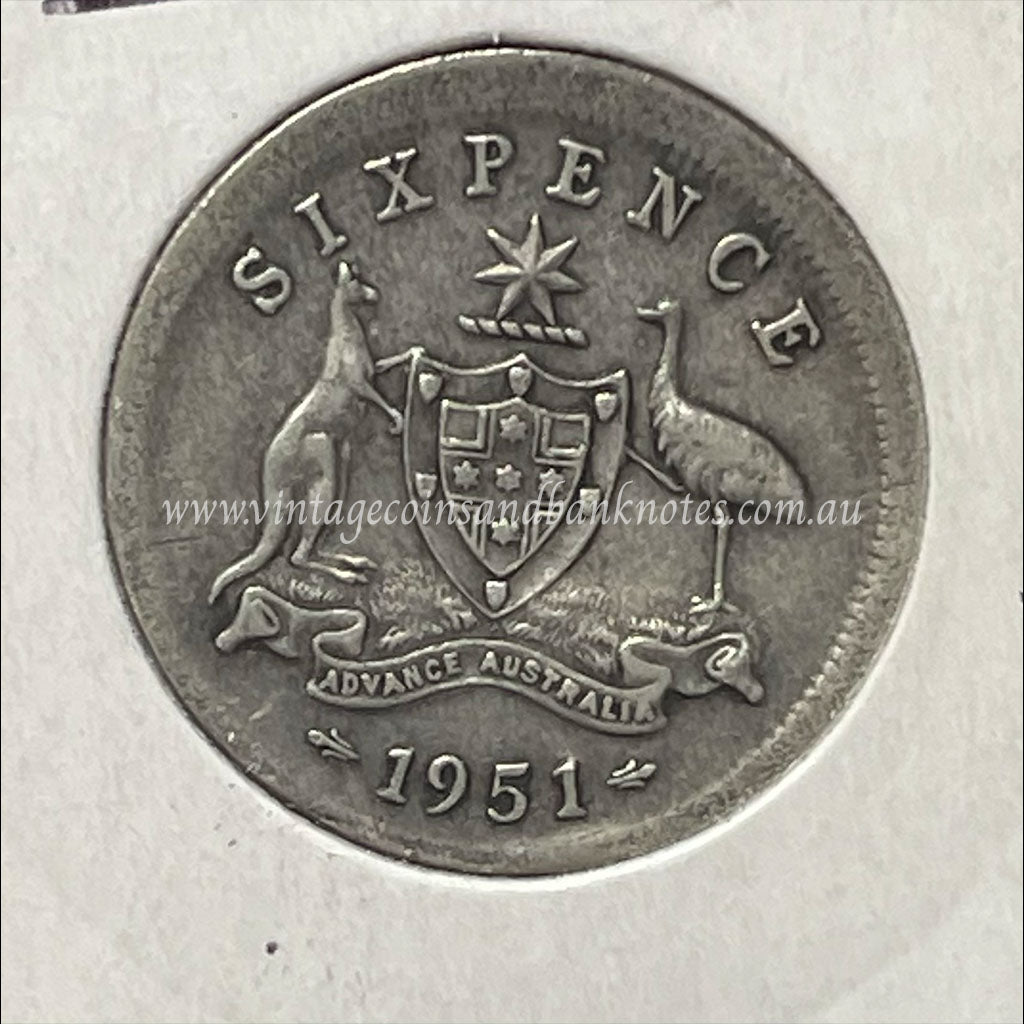 1951 Australian Six Pence Error Broad Struck FINE