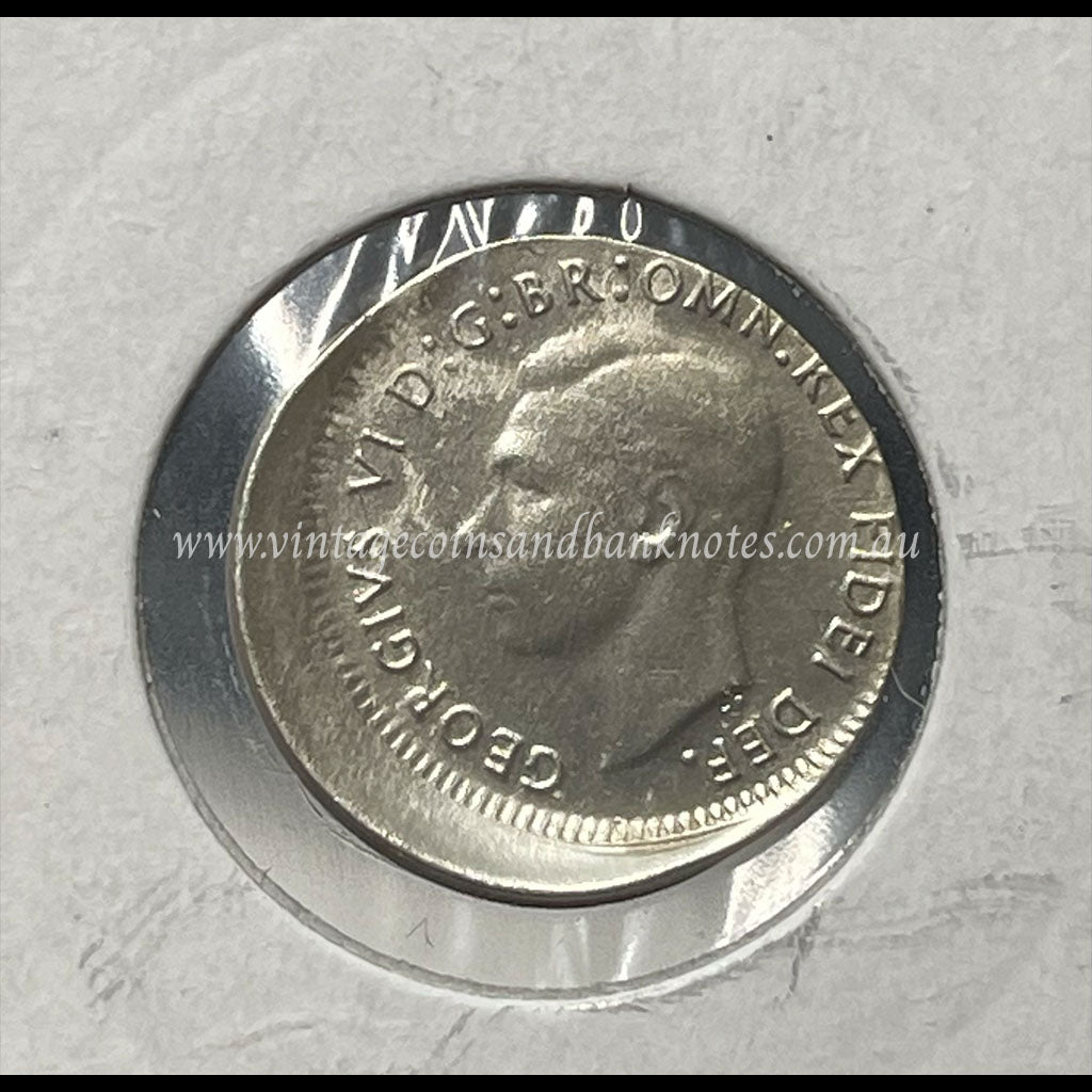 1952 Australian Three Pence Error Struck Off Centre aUNC+