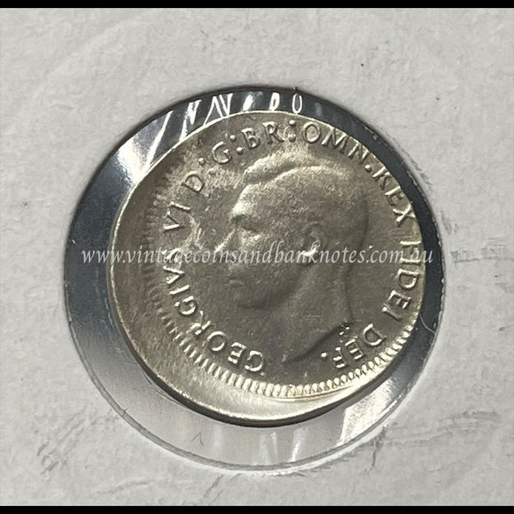 1952 Australian Three Pence Error Struck Off Centre aUNC+
