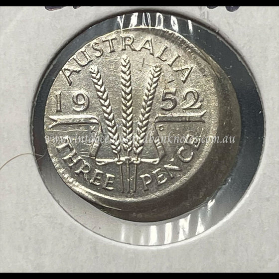 1952 Australian Three Pence Error Struck Off Centre aUNC+