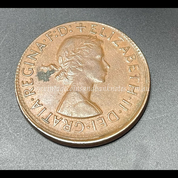 1960 Australian Penny Error Struck Off Centre EF