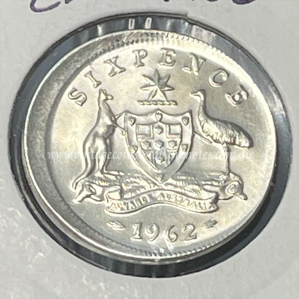1962 Australian Six Pence Error Struck Off Centre GEM