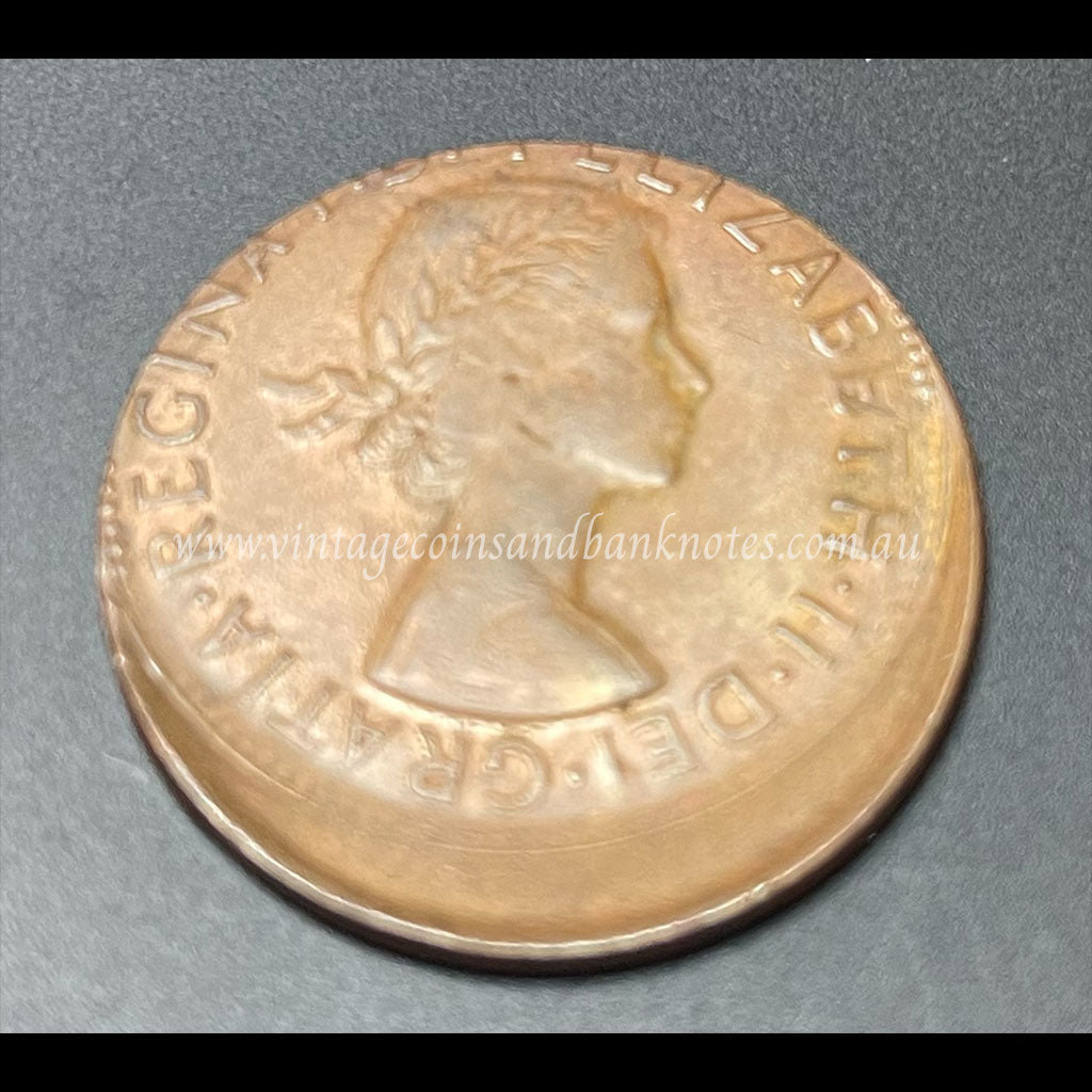 1963 Australian Penny Error Struck Off Centre aUNC