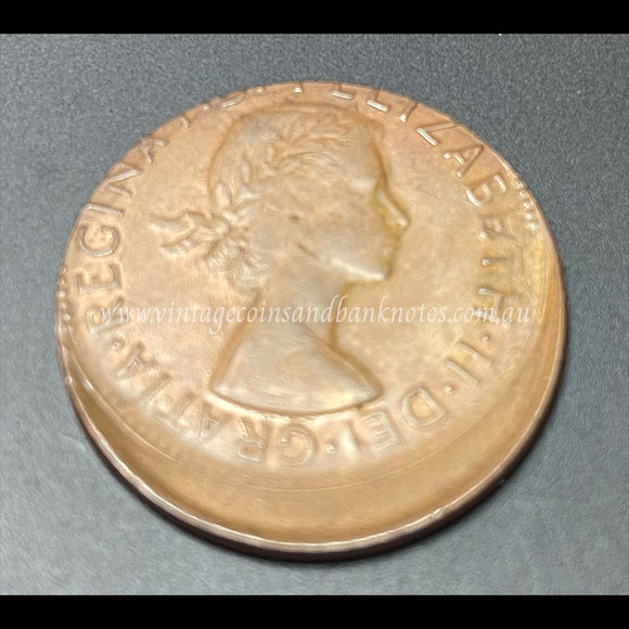 1963 Australian Penny Error Struck Off Centre aUNC