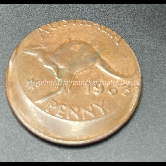 1963 Australian Penny Error Struck Off Centre aUNC
