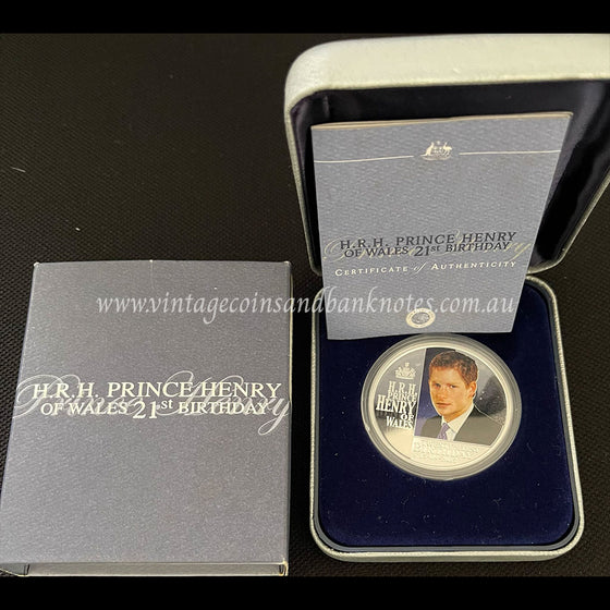 2005 Prince Henry 21st Birthday 1 oz Proof Silver $1 Coin