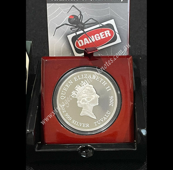 2006 1oz Silver Proof Coin Tuvalu Dollar - Danger Series Redback Spider