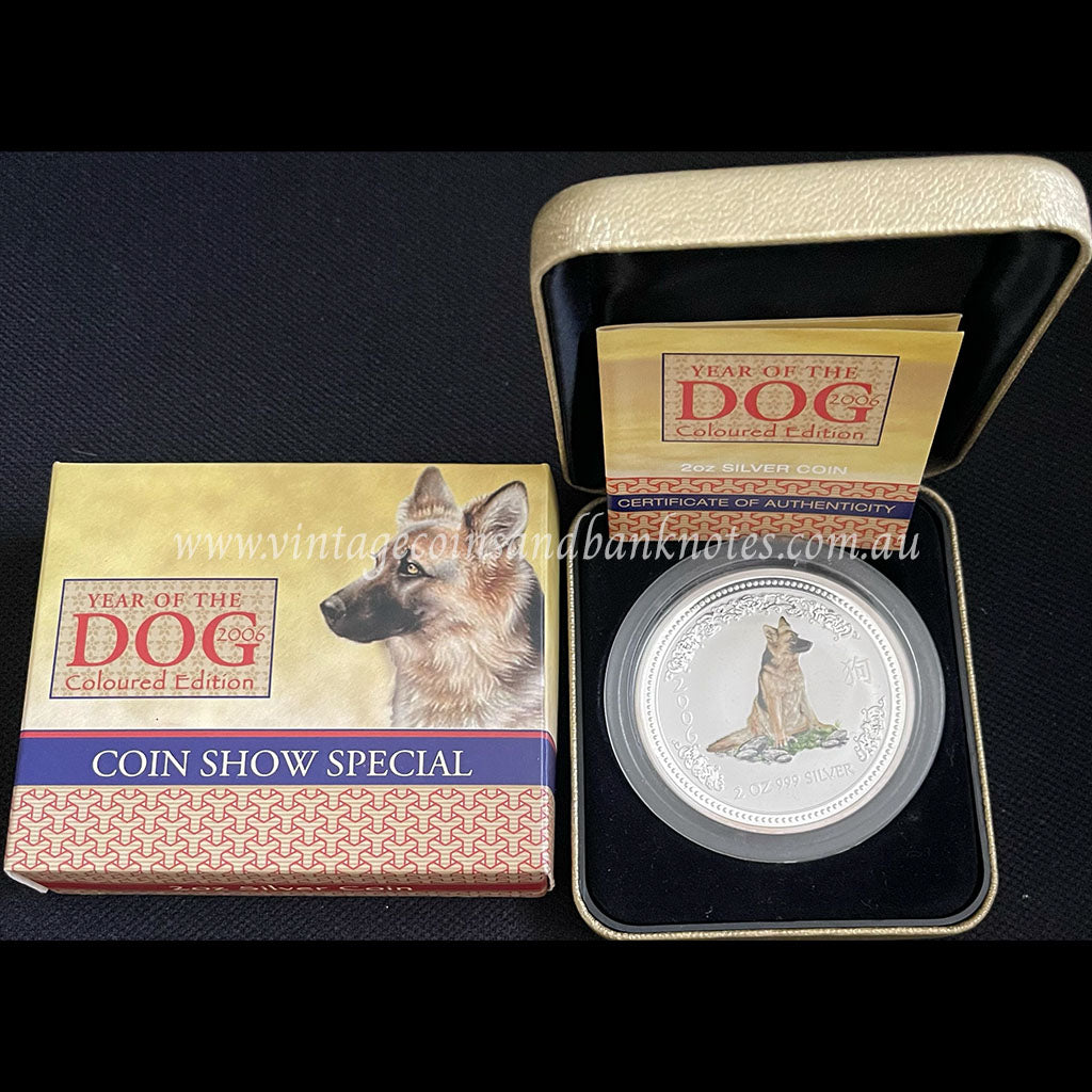 2006 $2 Year of the Dog Coloured Edition 2 oz Silver Proof Coin