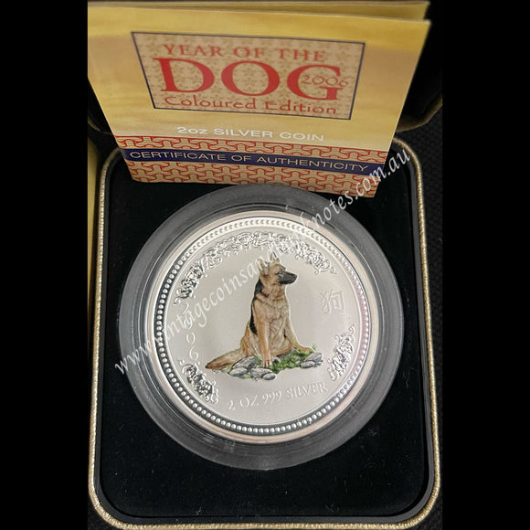 2006 $2 Year of the Dog Coloured Edition 2 oz Silver Proof Coin