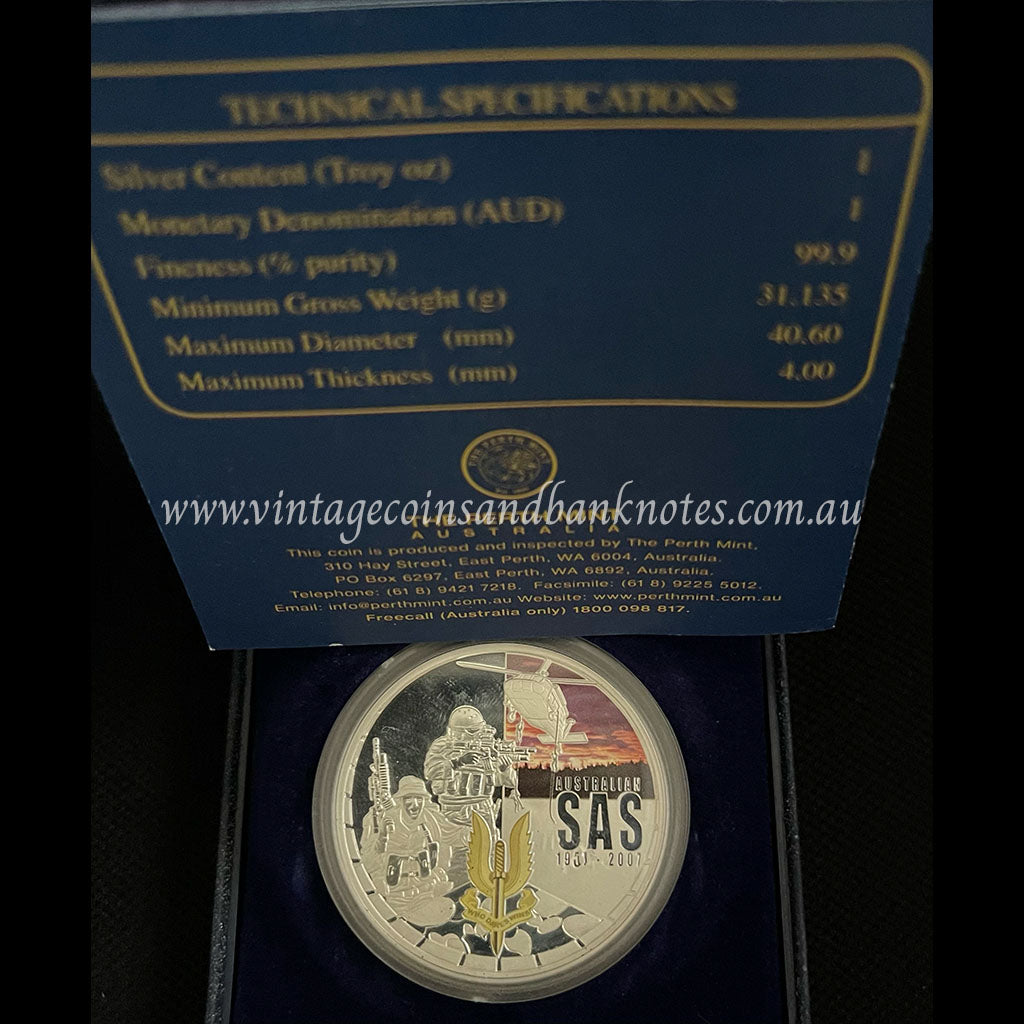 1957 - 2007 Australian Special Air Service 50th Anniversary $1 Silver 1 oz Proof Coin