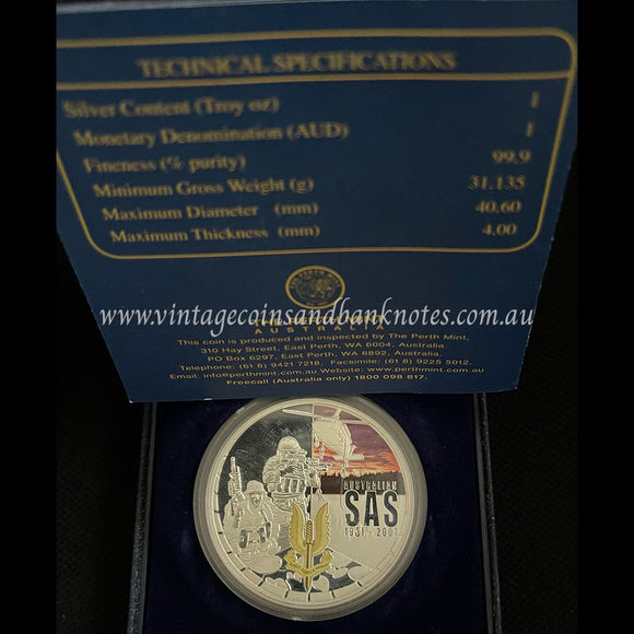 1957 - 2007 Australian Special Air Service 50th Anniversary $1 Silver 1 oz Proof Coin