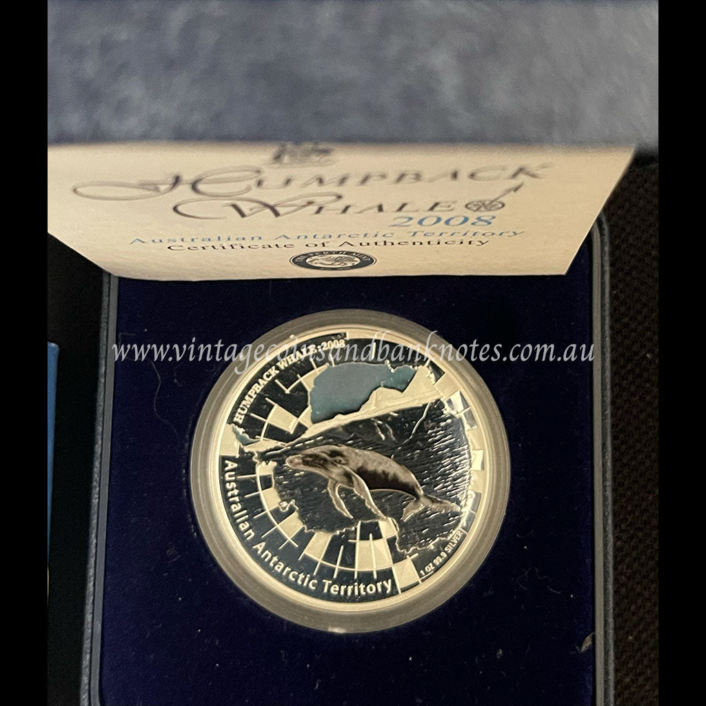 2008 Humpback Whale Australian Antarctic Territory $1 Silver 1 oz Proof Coin