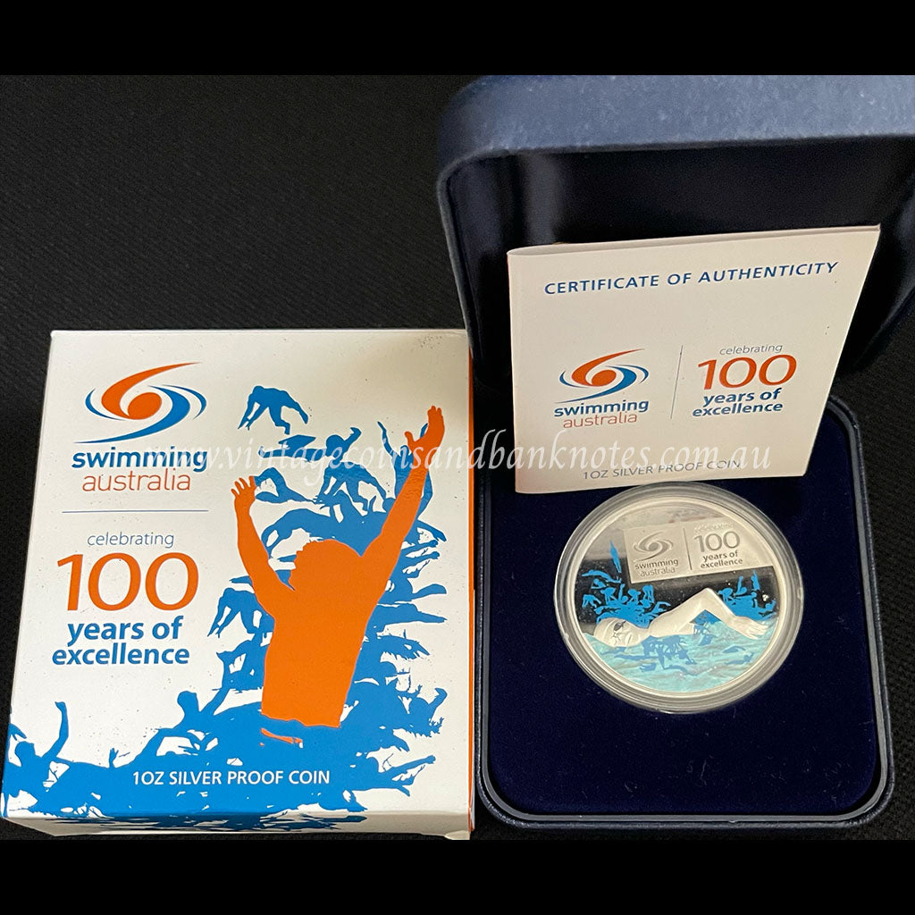 2009 Swimming Australia Celebrating 100 Years of Excellence $1 Silver 1 oz Proof Coin