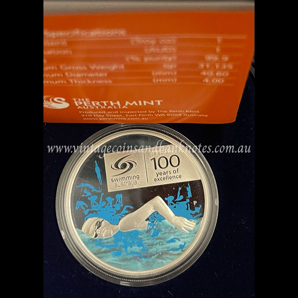 2009 Swimming Australia Celebrating 100 Years of Excellence $1 Silver 1 oz Proof Coin