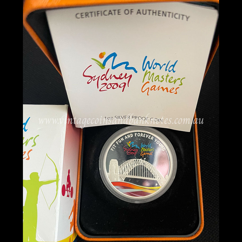 2009 Sydney World Masters Games $1 Silver 1 oz Proof Coin