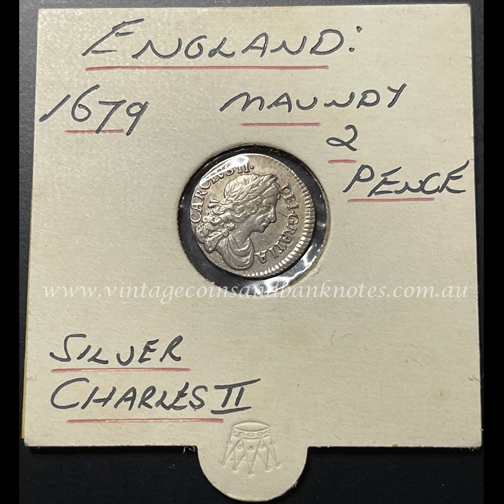 1679 British 2 Pence Maundy Silver Coin - Charles II aUNC