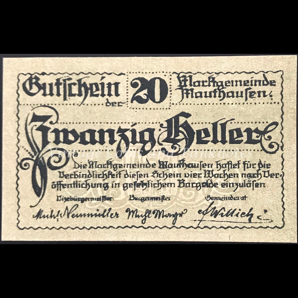 Austria ND (1914-18) 20 Heller - Mauthausen Notgeld UNC