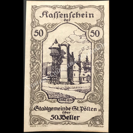 Austria 1920 50 Heller - Sankt Poelten (Pölten) Notgeld UNC