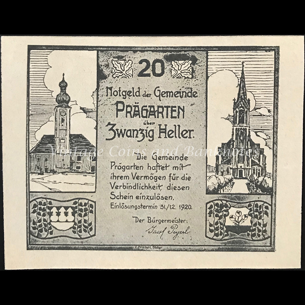 Austria 1920 20 Heller - Praegarten Notgeld UNC