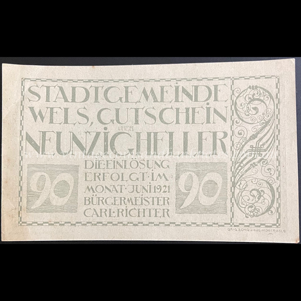 Austria 1921 90 Heller - Wels Notgeld aUNC