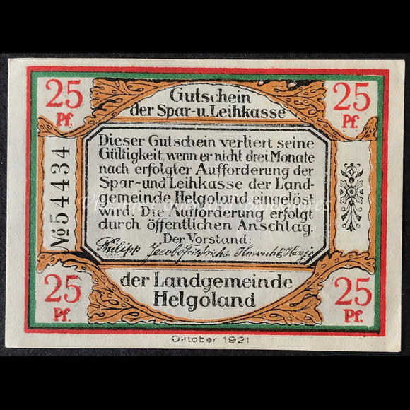 Germany 1921 25 Pfennig - Helgoland Notgeld