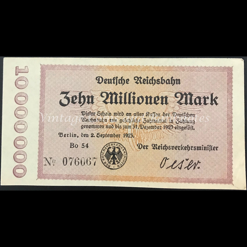 Germany 1923 Deutsche Reichsbahn Berlin (German Railroad) 10 Millionen Mark aUNC