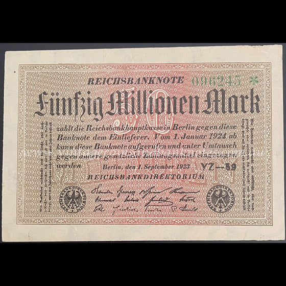 Germany 1923 Reichsbanknote 50 Millionen Mark Star Note aUNC