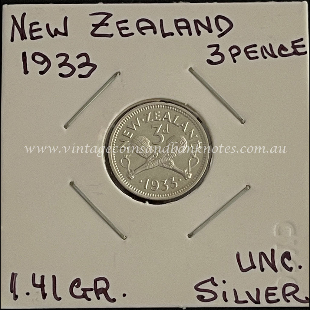 1933 New Zealand Threepence King George V UNC