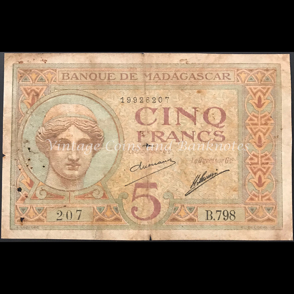 Madagascar ND (ca. 1937) 5 Francs VG
