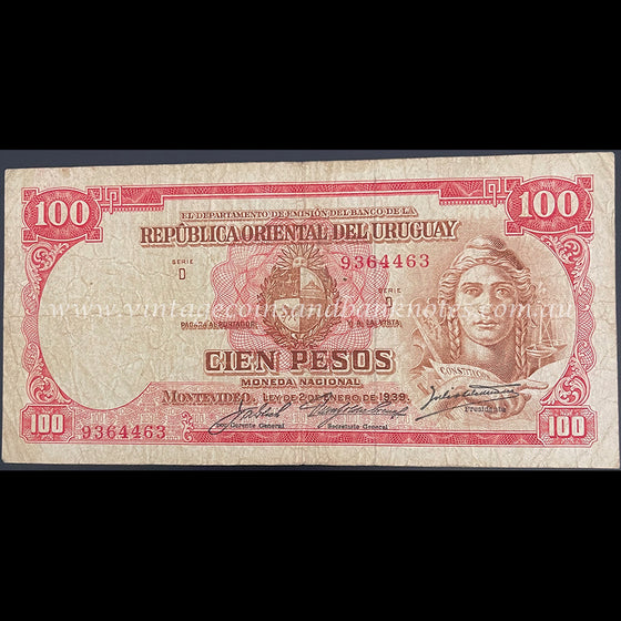 Uruguay ND (L.1939) 100 Pesos FINE