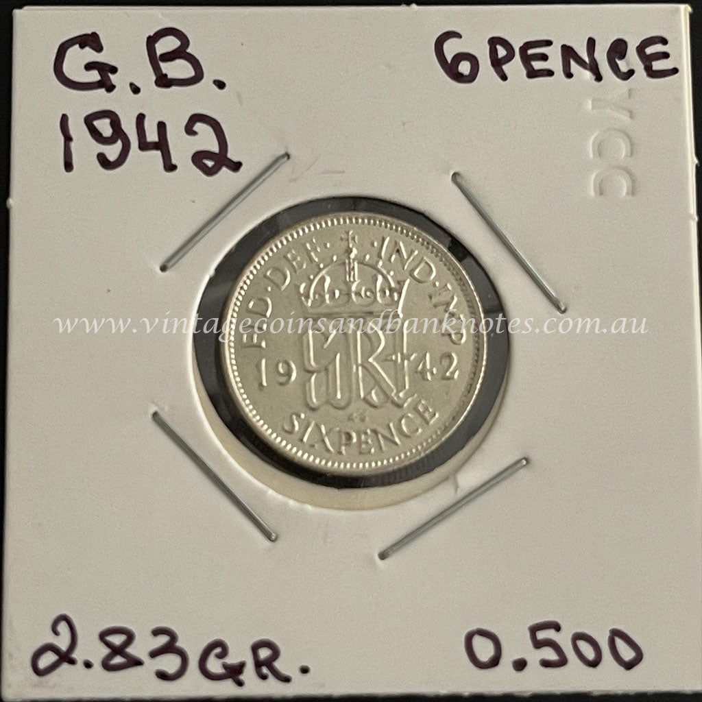 1942 British Sixpence King George VI gEF/aUNC