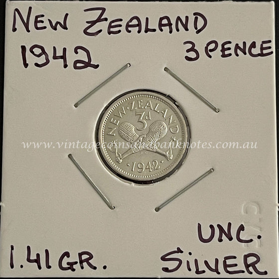 1942 New Zealand Threepence King George VI UNC