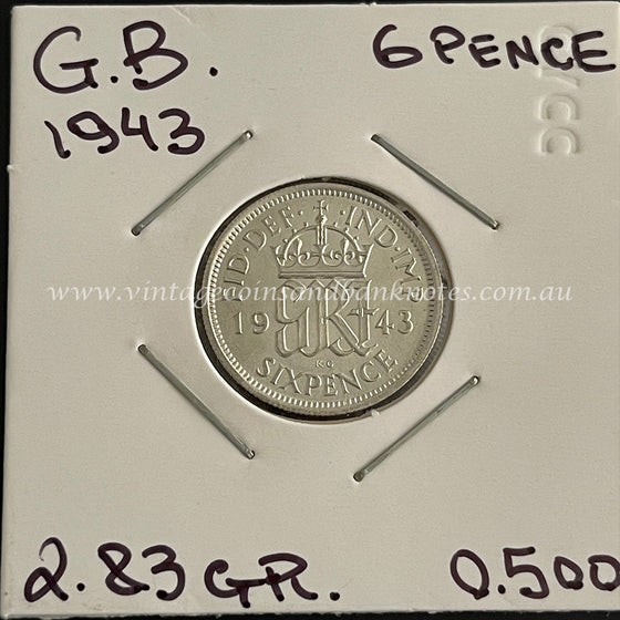 1943 British Sixpence King George VI aUNC/UNC