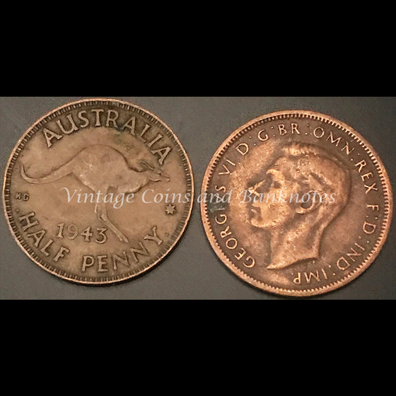1943P Y. Half Penny George VI F+