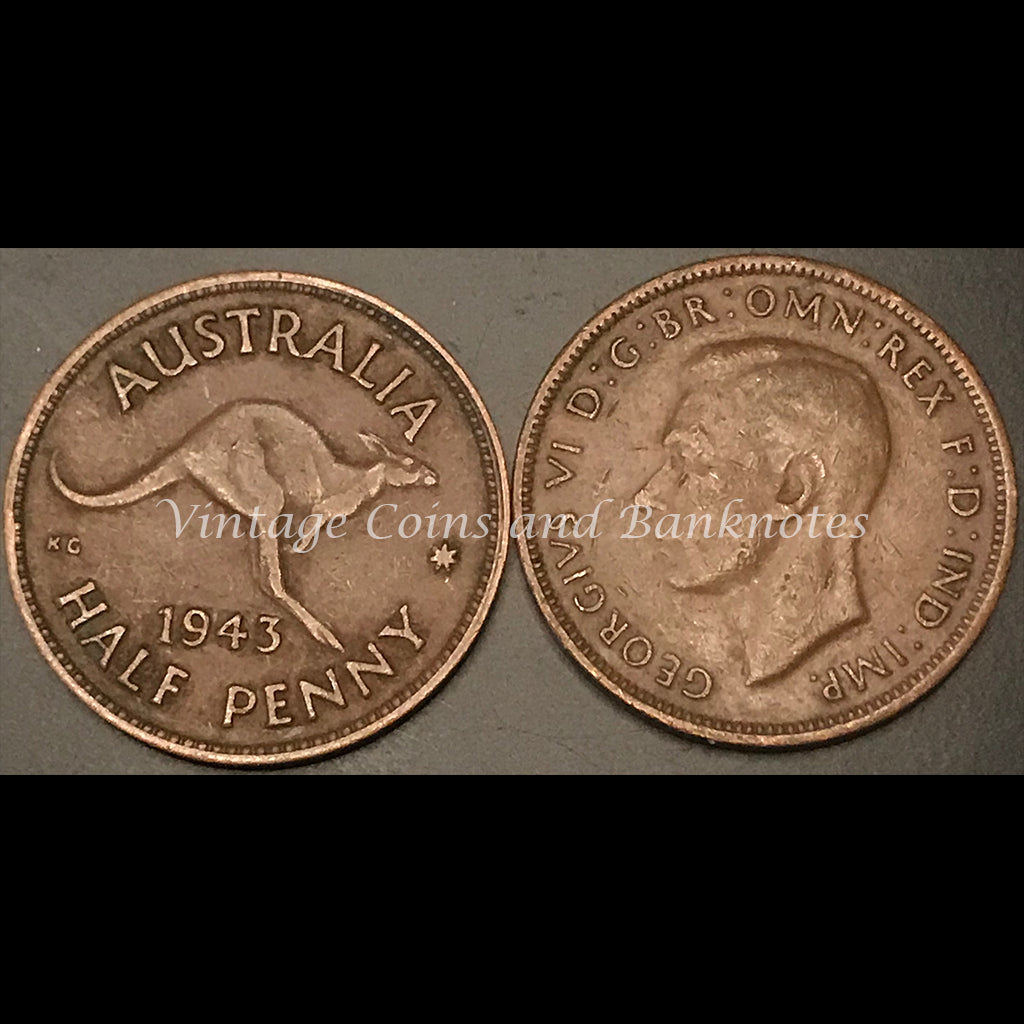 1943M Half Penny George VI F+